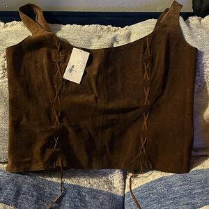 Brown Suede Lace-Up Top
